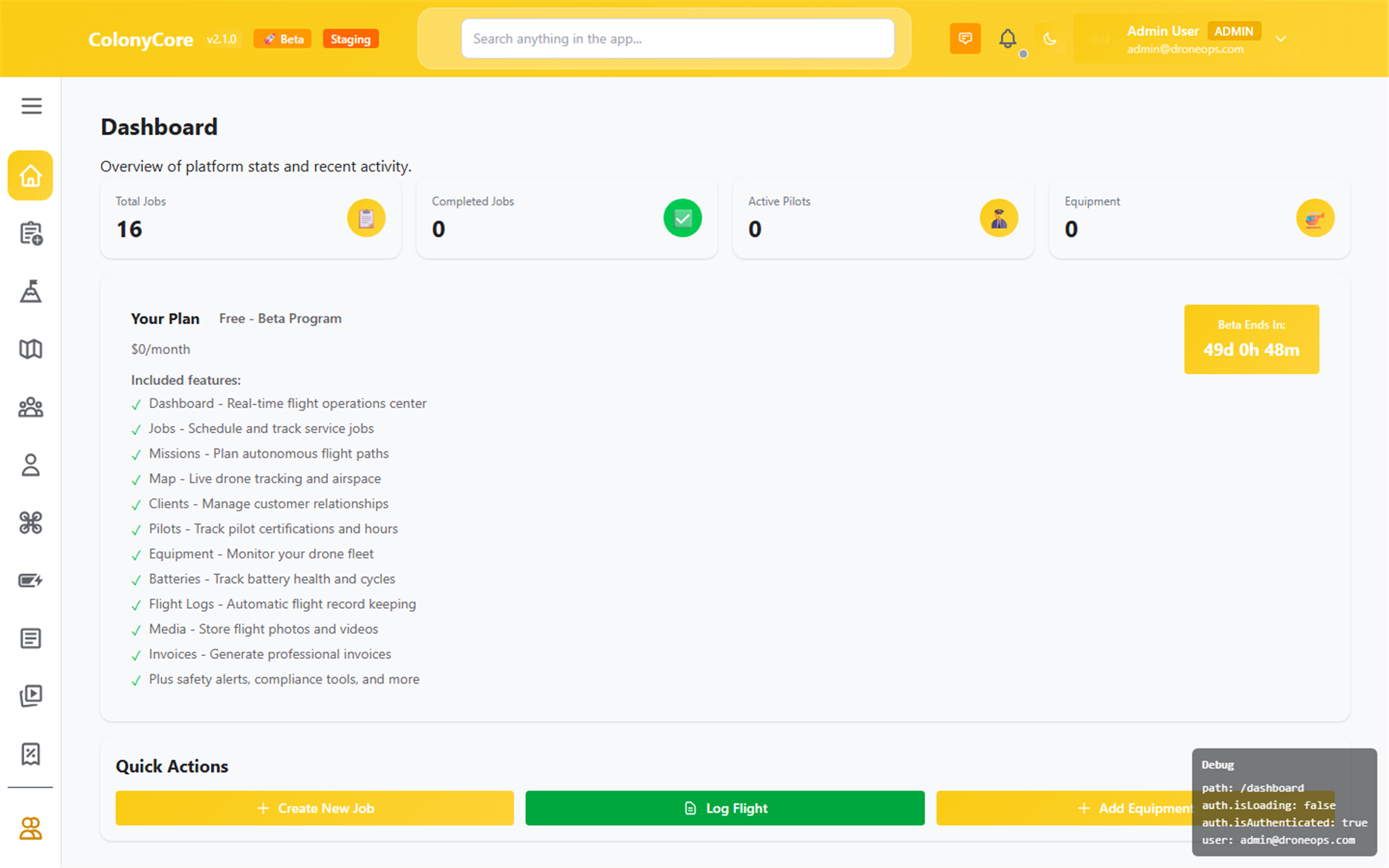 Colony Core dashboard overview