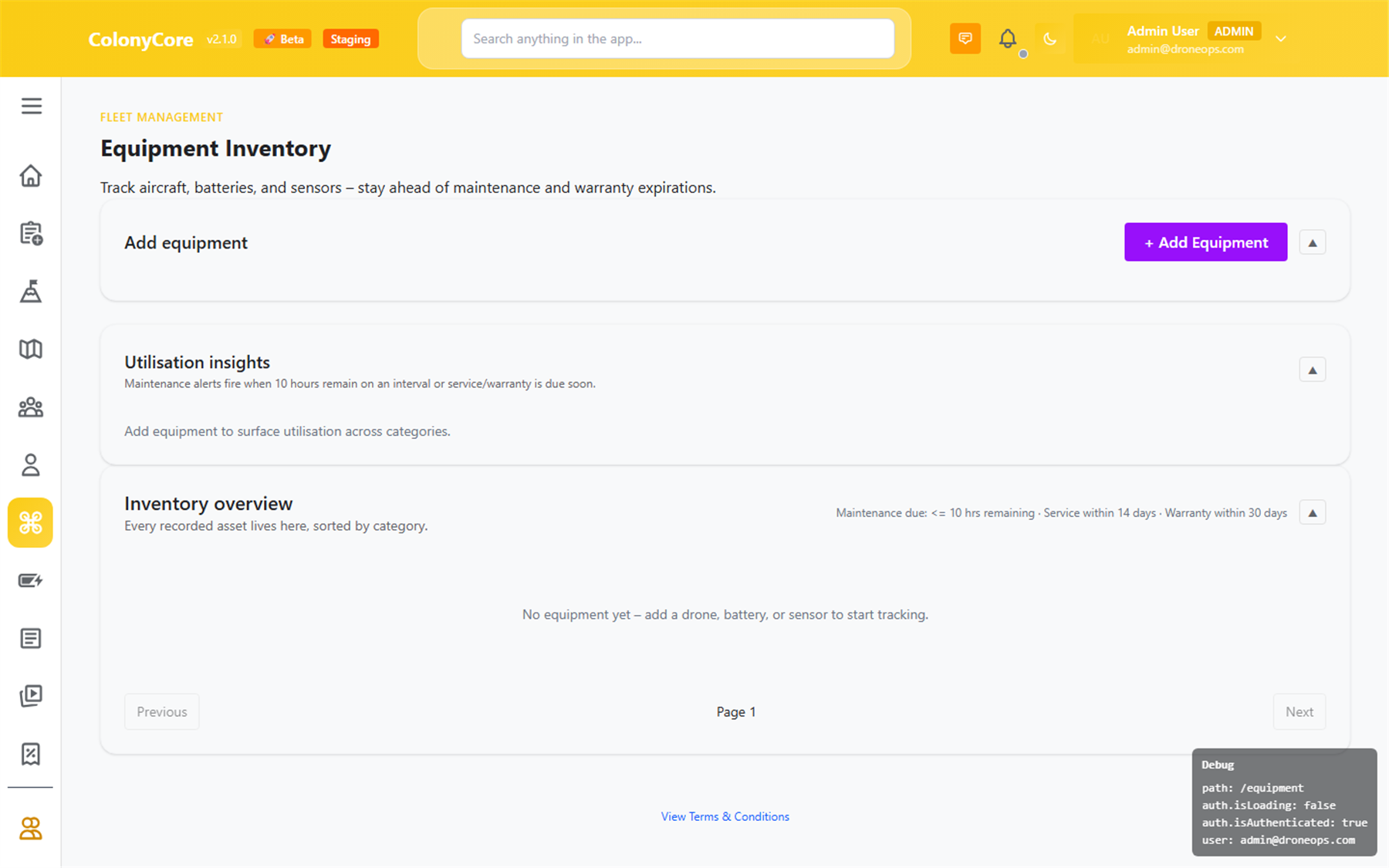 Colony Core equipment tracker