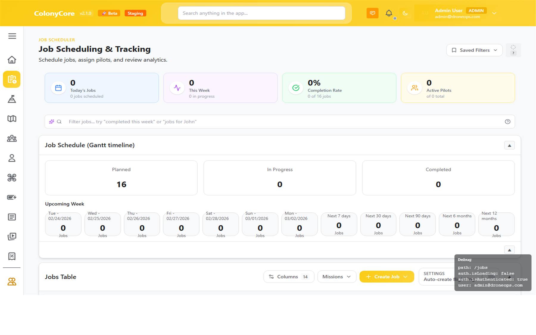 Colony Core job management dashboard